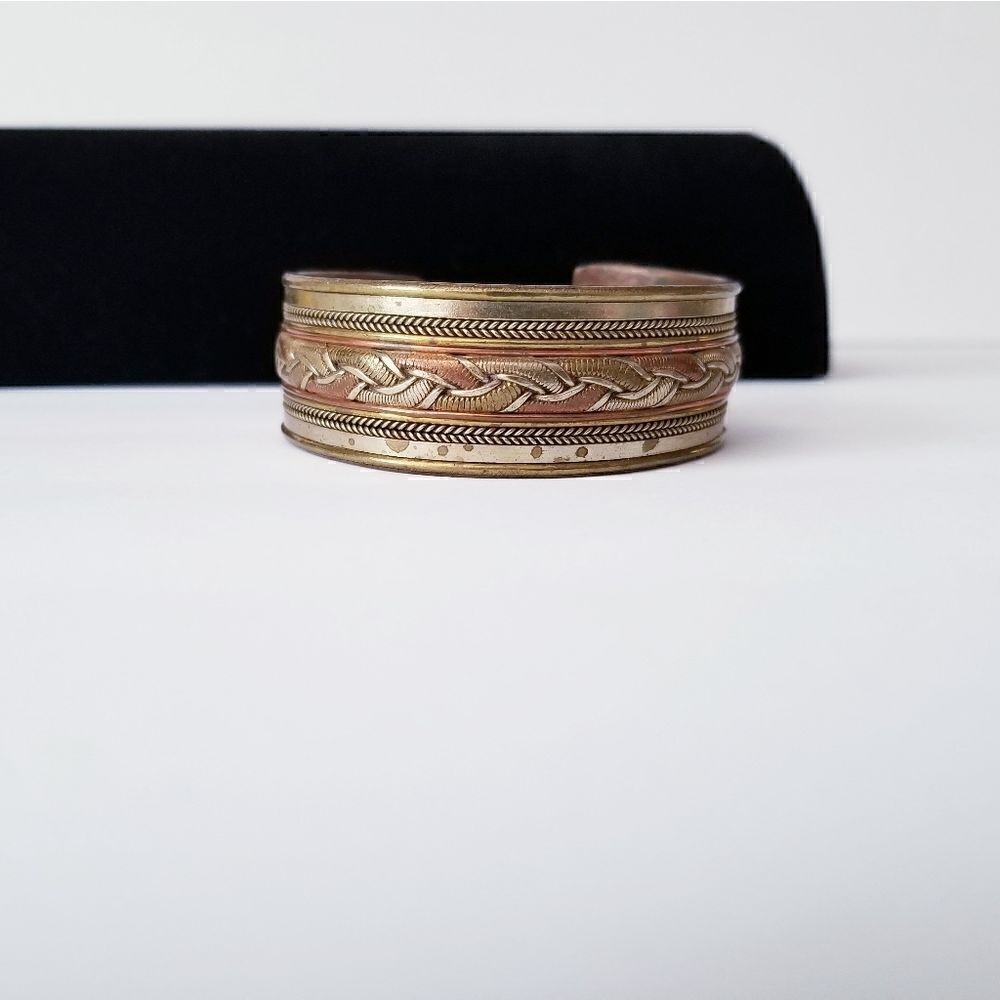 Vintage mid century braided inlay copper cuff bracelet